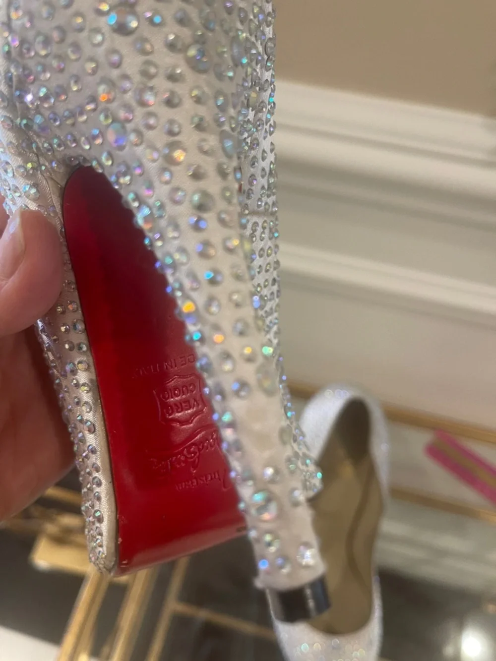 Christian Louboutin White Crystal Embellished Pointed Toe Pumps